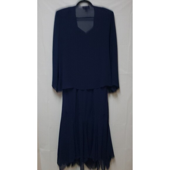 VTG Women's S.L.Fashions Two Piece Navy Flowy Maxi Formal Dress Set Sz 18W, NWOT - Picture 7 of 15